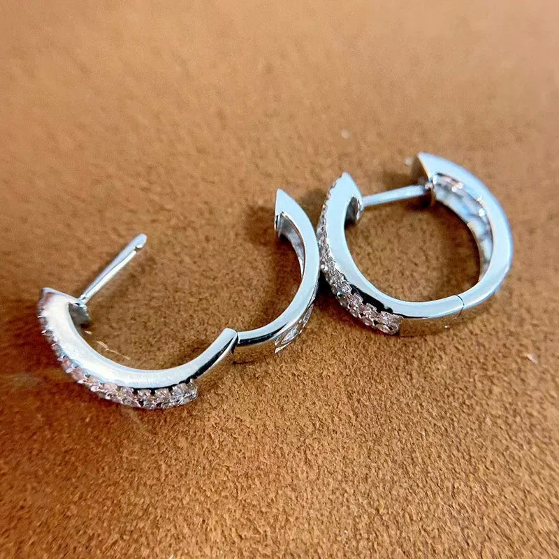 Huitan Women Hoop Earrings Inlaid Dazzling Cubic Zirconia Simple Circle Design Party Daily Accessories Versatile Trendy Jewelry