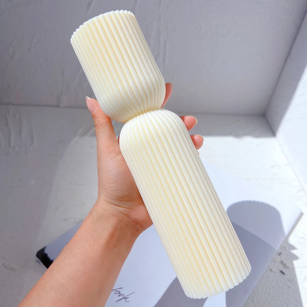 Cylindrical Tall Pillar Candle Molds Ribbed Aesthetic Twist Silicone Mould Geometric Abstract Decorative Striped Soy Wax Mold