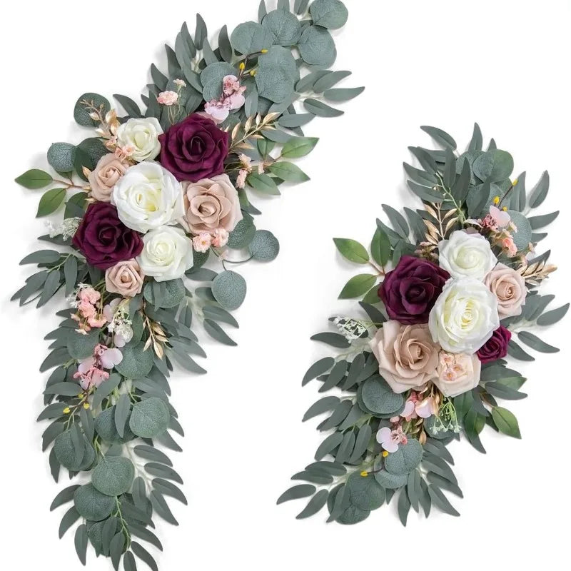 Tejesa Artificial Wedding Arch Flowers Kit Boho Dusty Rose Blue Eucalyptus Garland Drapes for Wedding Decorations Welcome Sign