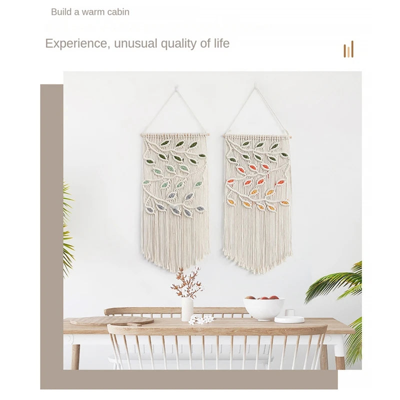 Leaves Macrame Wall Hanging Green Leaf Macrame Wall Hanging Boho Wall Decor Yarn Wall Hanging Tapestry Handmade B 40 X 80CM