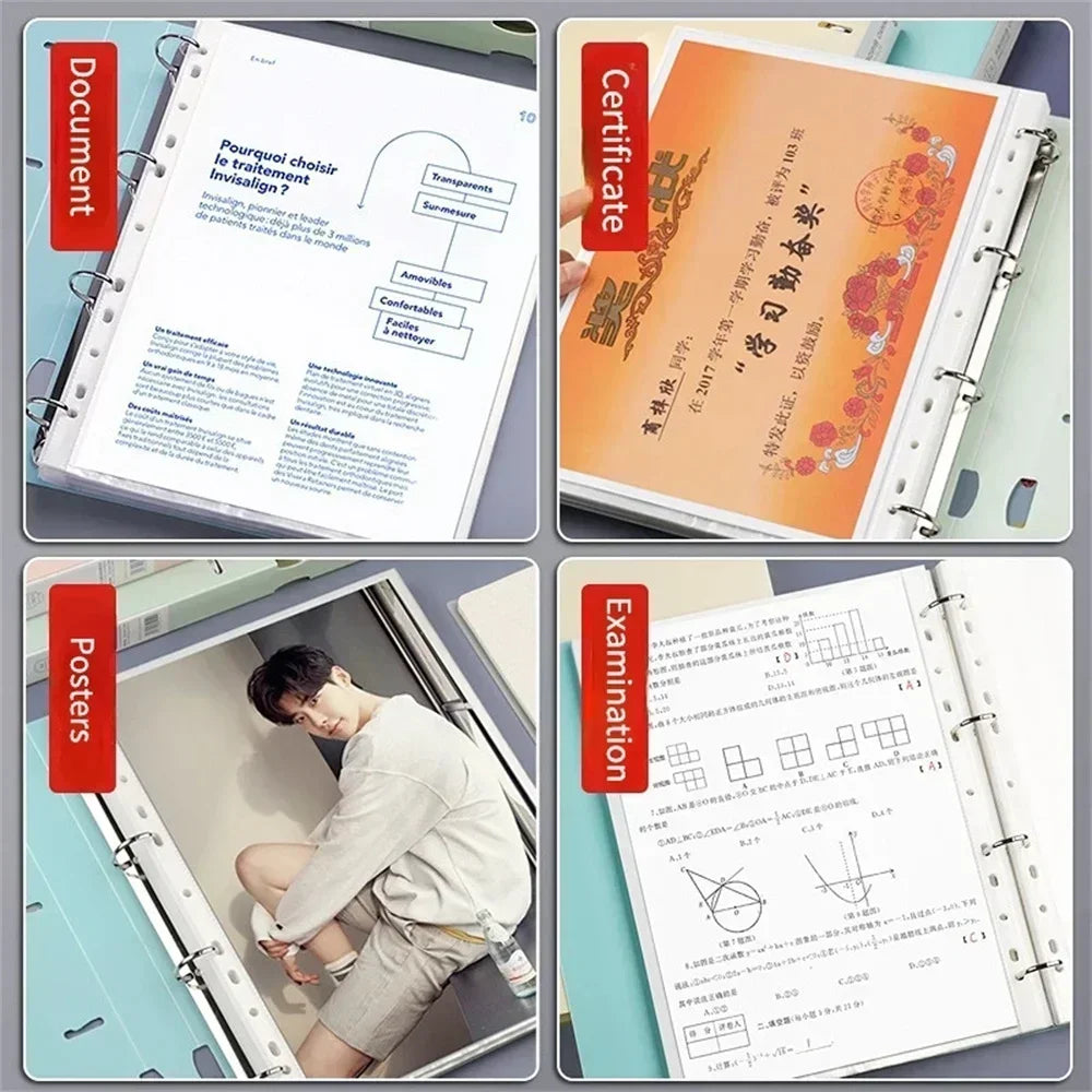 Heamsa  A4 Loose-leaf Folder Document Display Book 4 Holes Loose-leaf Folder Morandi Colour Waterproof File Ring Office Stationery