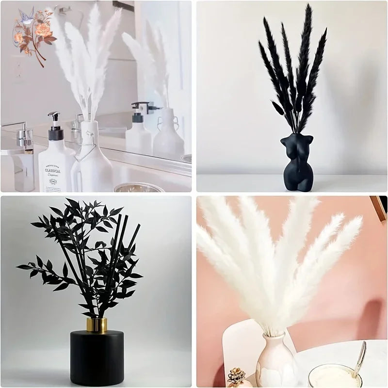 45pcs Dried Flowers Bouquet Black White Style Fluffy Pampas Rabbit Tail Grass for Halloween Party Decoration Home Accessories