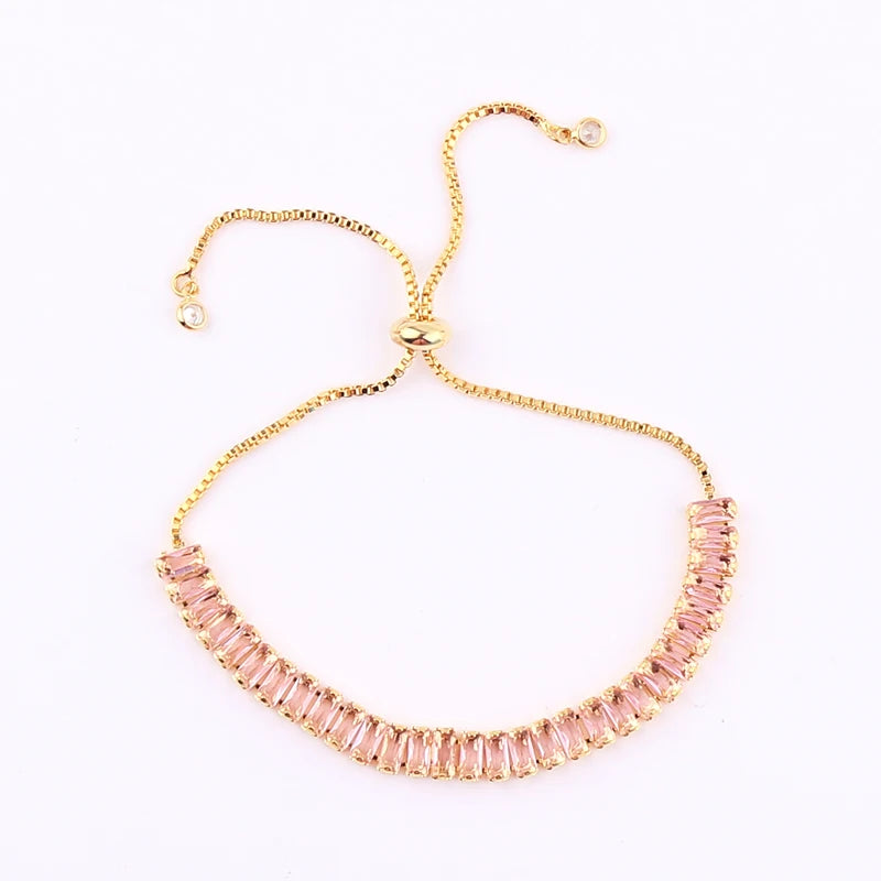 18K Gold Plated Cubic Zircon Adjustable Colorful Bracelets For Women Girls Rainbow CZ Jewelry Best Birthday Party Wedding Gift