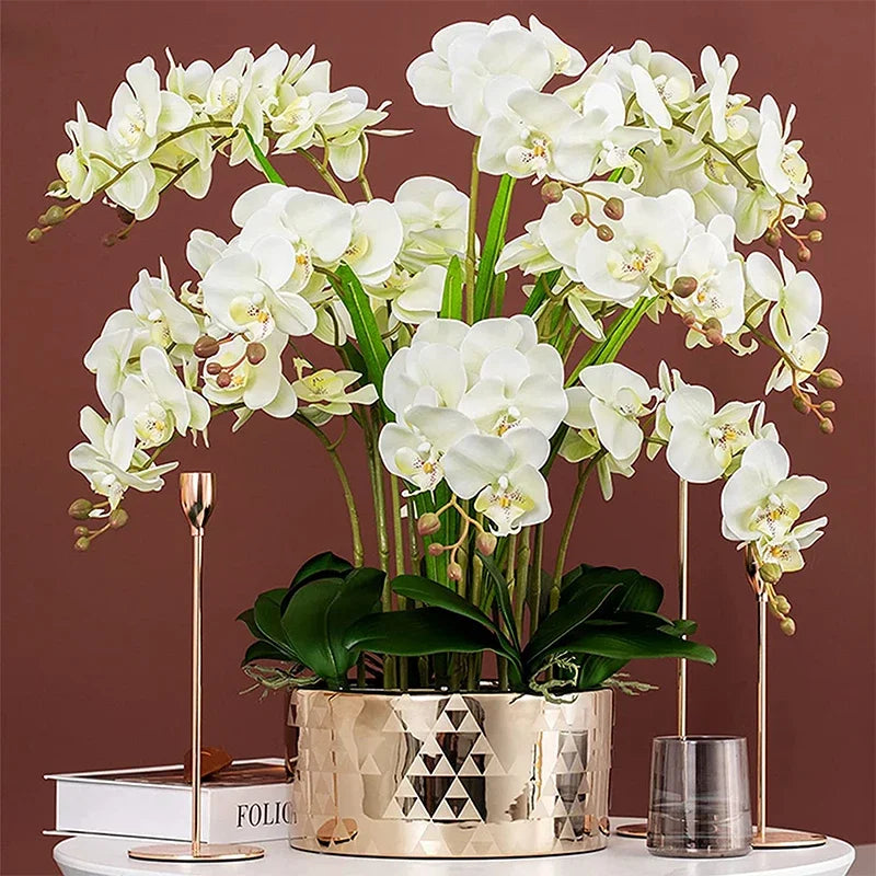 32 Inch Artificial Phalaenopsis Flowers 9 Heads Artificial Orchid Butterfly Flowers Stem Plants for Home Decor 6PCS