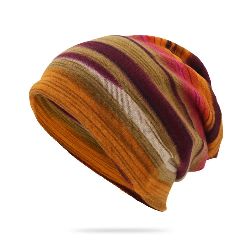 Rainbow Striped Spring Autumn Beanies Cap Soft Thin Knitted Warm Dual-use Skullies Mask Snood For Men Women Casual Pullover Hat