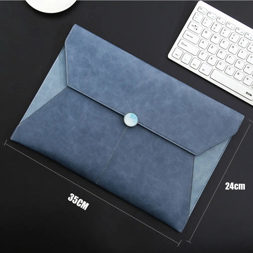 A4 Leather File Folder Large Capacity Document Bag Business Briefcase Magnetic Button Waterproof Laptop Cases Office Organizer