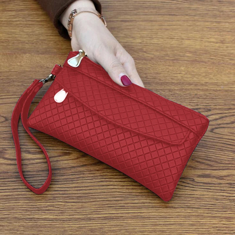 Women Bag Black PU Clutch Long Casual Wallet Litchi Grain Coin Purse Female Bag Wrist Bag Zipper Phone Pocket Credit Card Holder