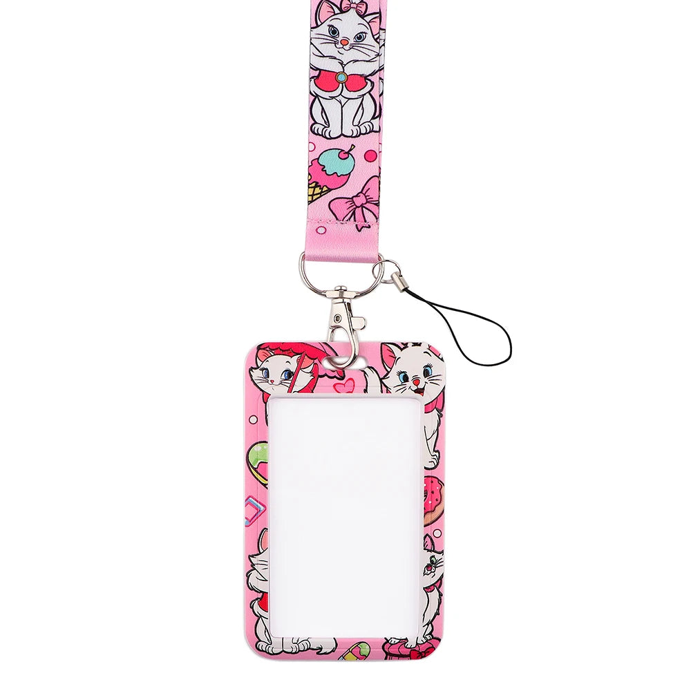 Cute Marie Cat Credential Holder Cartoon Animal Lanyards for Key Neck Strap For Card Badge Gym Keychain Keyring Accessories Gift