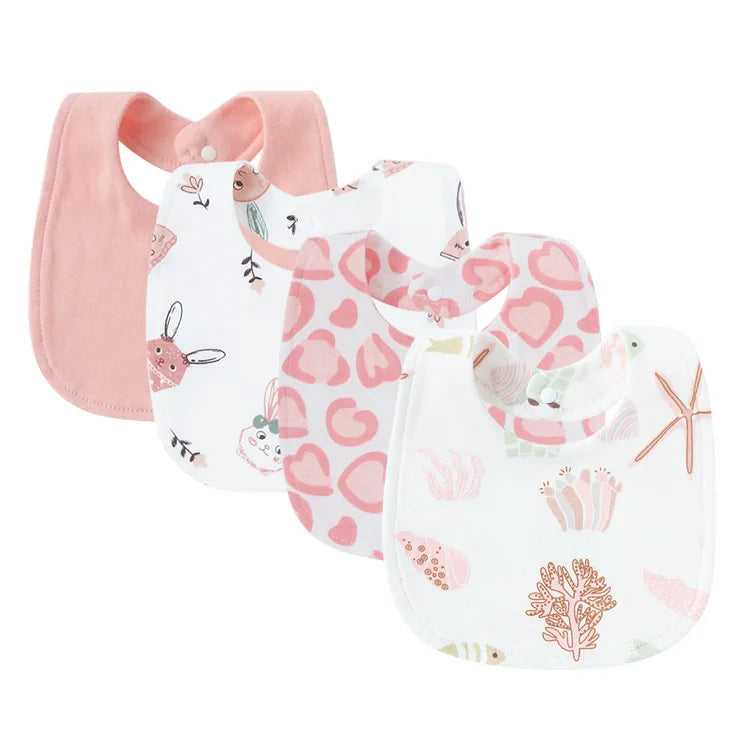 Tejesa 4Pcs Baby Bibs Burp Clothes / Newborn Saliva Towels for Girls Boys Cotton Kids Apron Infant Accessories Toddler Bibs Set