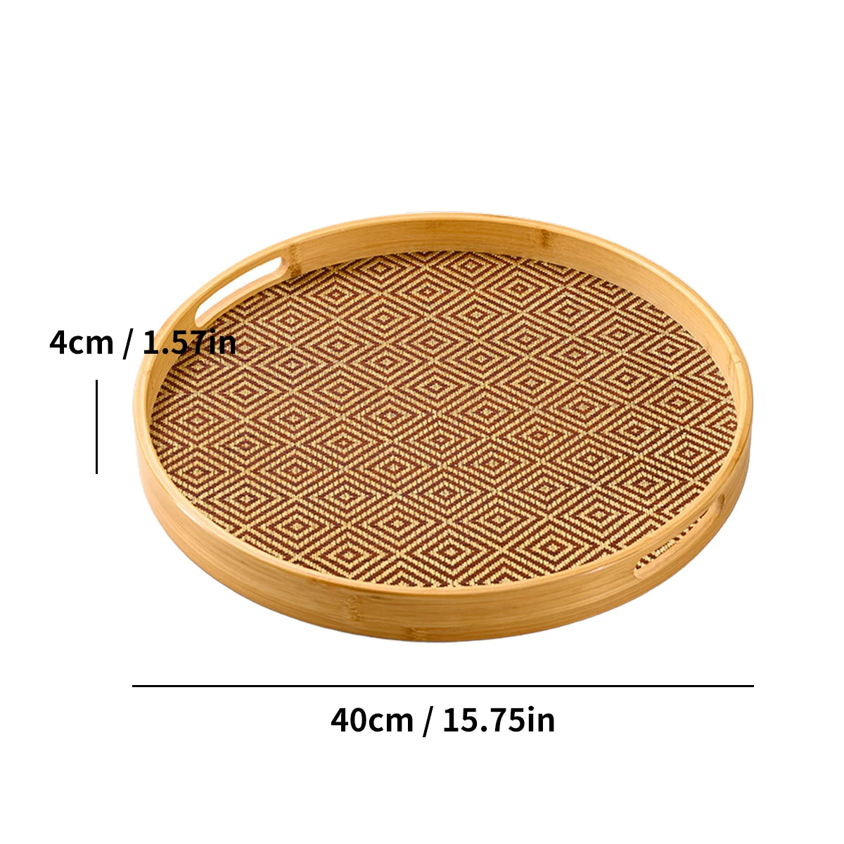 Tejesa Bamboo Round Tray 15.8" Handles / Multi-Purpose Home Kitchen Beverage Storage Restaurant Platter