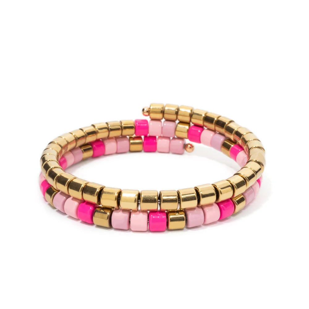Tejesa 5X6mm  Enamel Colorful  Circle Tube Beads Bangle Bracelet  For Women