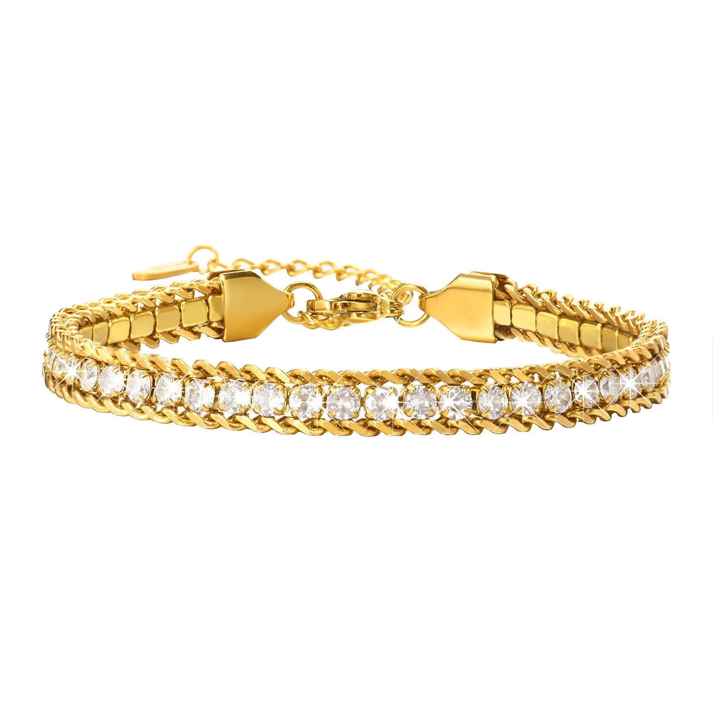 Tejesa  Gold Color Women's Cubic Zirconia Stainless Steel Bracelet Adjustable Link Chain Bracelet