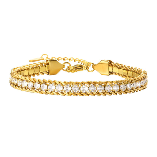 Tejesa  Gold Color Women's Cubic Zirconia Stainless Steel Bracelet Adjustable Link Chain Bracelet