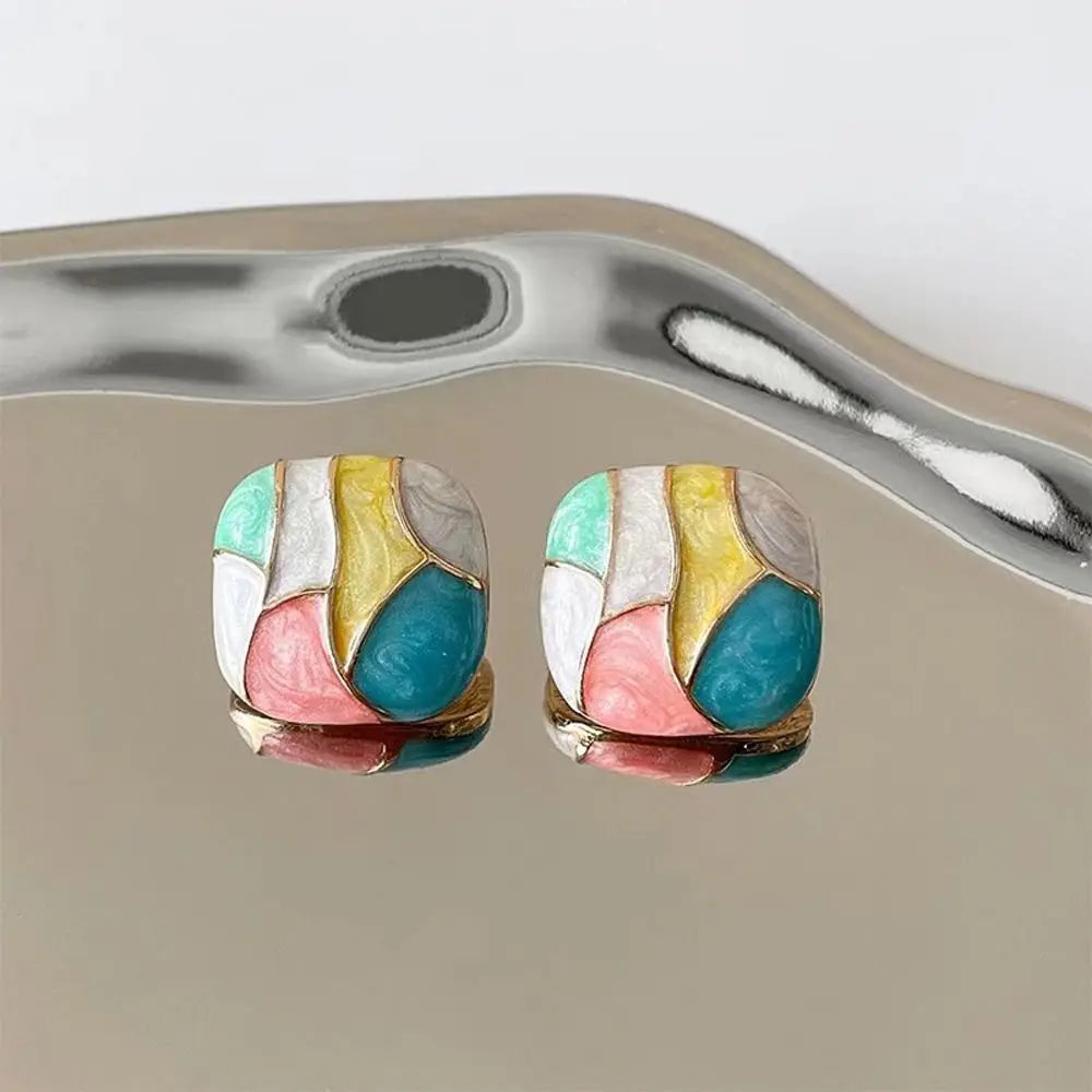 Hemasa Dripping Oil Fashion Jewelry Alloy Ear Studs Women Square Earrings Girl Stud Earrings Korean Style Earrings