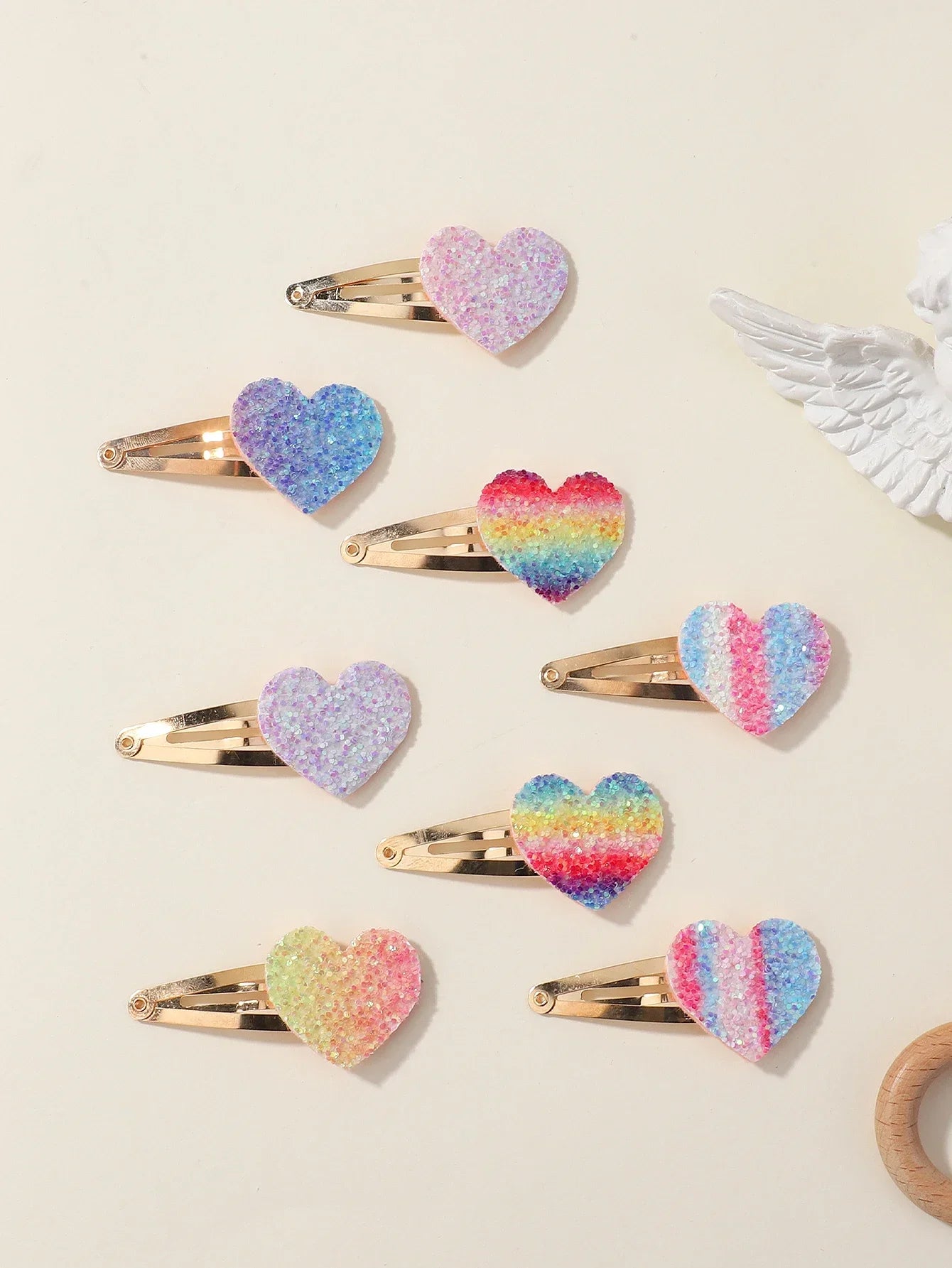 Hemasa 8Pcs Fashion Glitter Rainbow Flower Rabbit  Handmade Hairpins For Cute Girls Hair Clips Barrettes Headwear Hair Accessories
