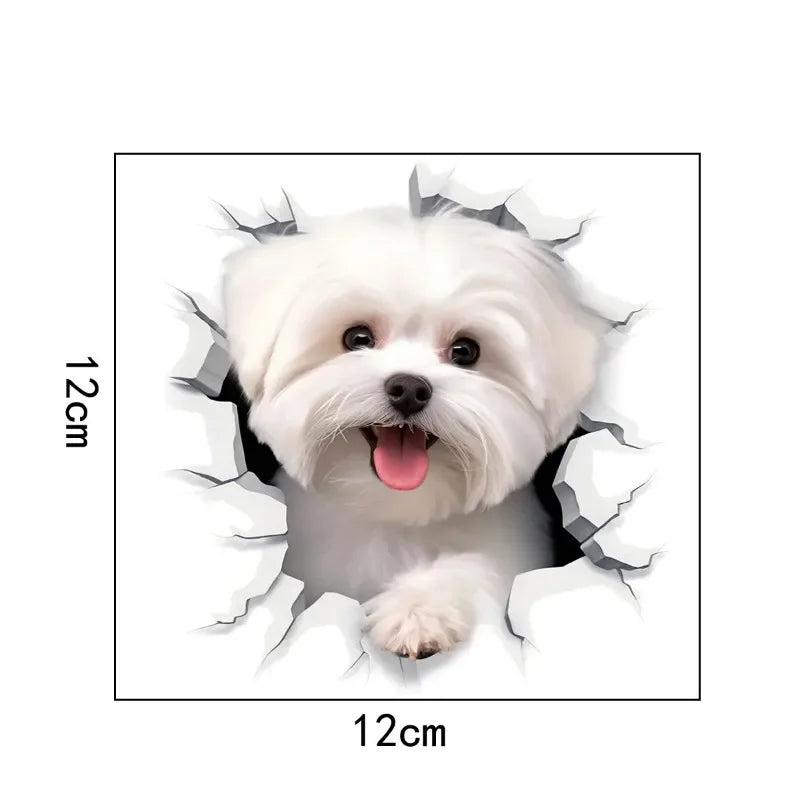 Hemasa 3D Cracked Animal Dog Toilet Sticker, Adorable Bathroom Decor, Wall Self-Adhesive Art, Bathroom Decor