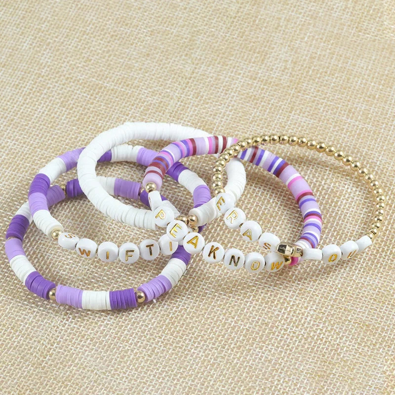 Hemasa  5pcs/set Multilayered Colorful   Bracelet Set Letter Bead Elastic Bracelets