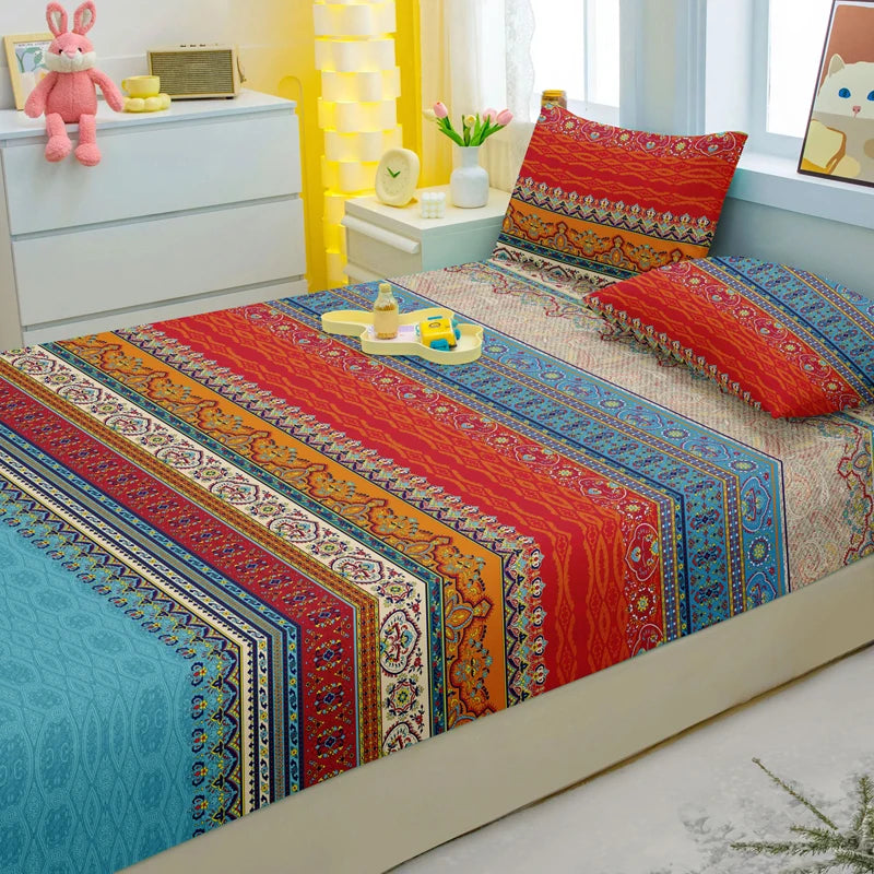1 Simple Modern Striped Printed Matte Fitted Sheet, Bedroom Printed Bed Cover, Bedding (Excluding Pillowcases)