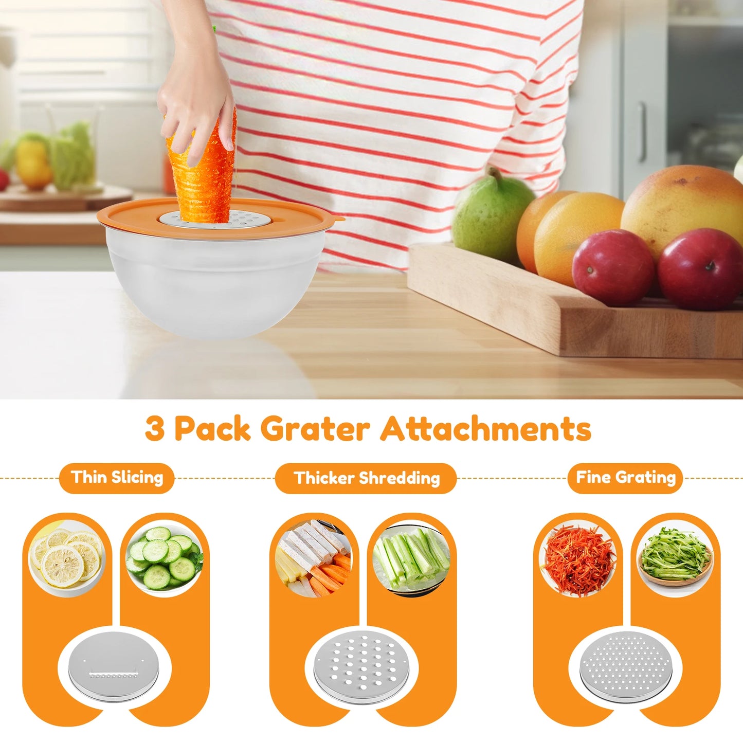 Tejesa 5pcs Fruit Salad Bowl Stainless Steel Ramen Bowl with Lid Mixing Bowls with Grater for Kitchen Outdoor BBQ Food Plate Fresh Bowl