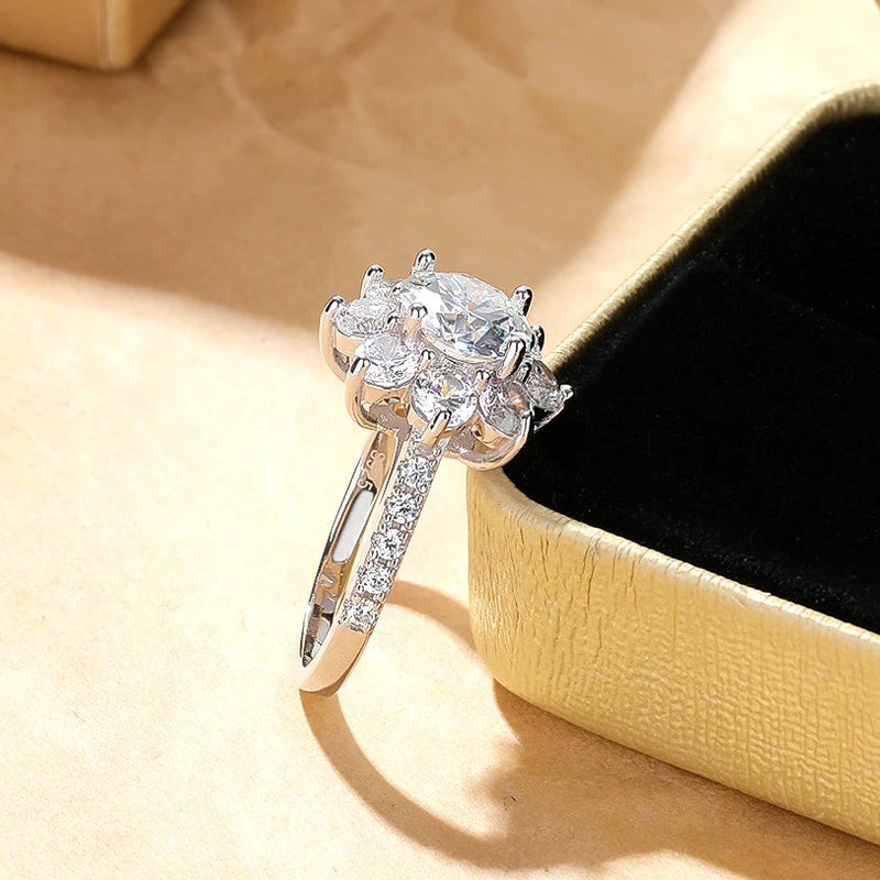 Hemasa  1/2CT Moissanite Ring S925 Silver Plated 18k Gold Women Sunflower Rings Gifts Wedding Engagement Fine Jewelry Certificate