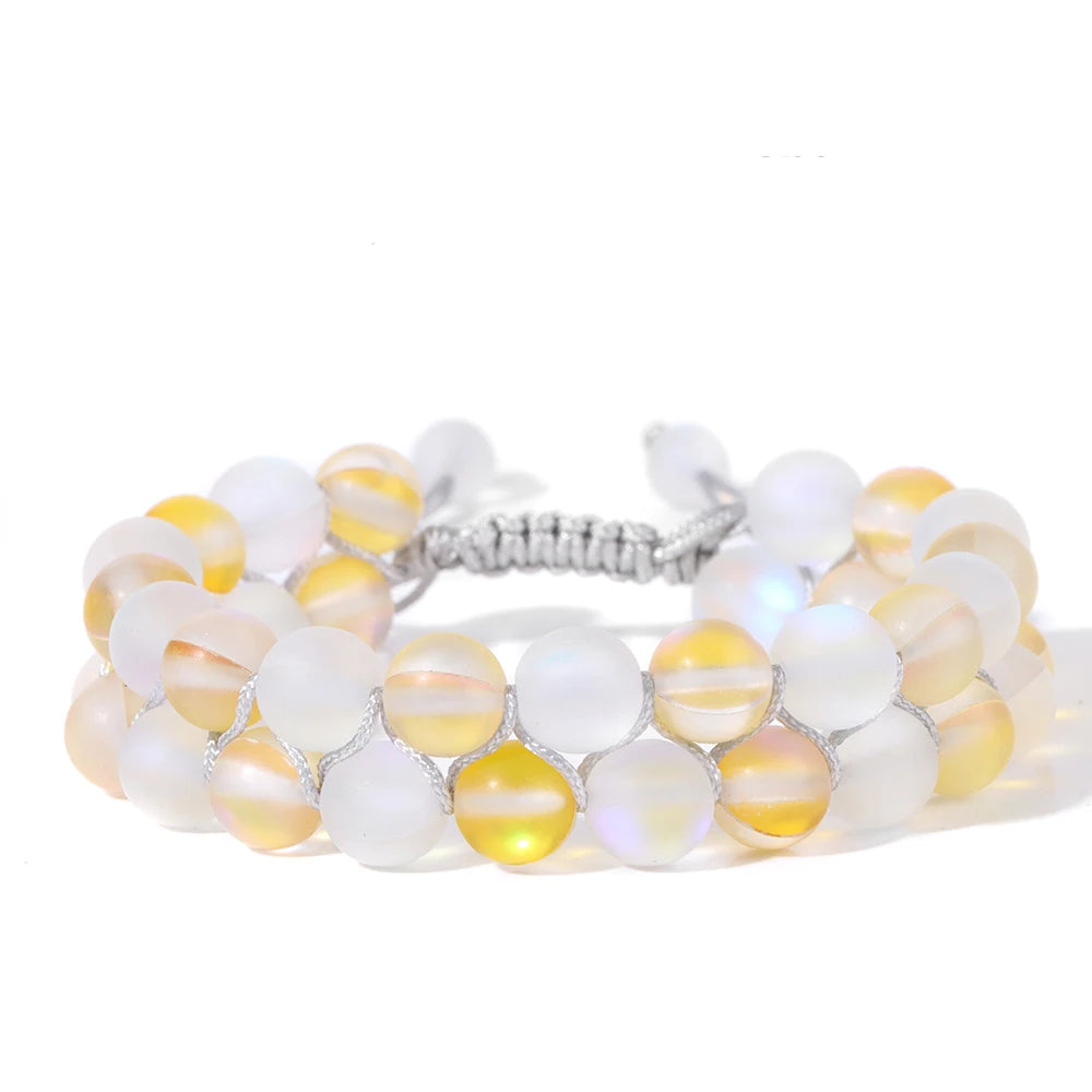Tejesa Grey White Moonstone Wrap Bracelets For Women Men Austria Crystal Mermaid Glass Adjustable Braided Bracelet Wristbands Jewelry