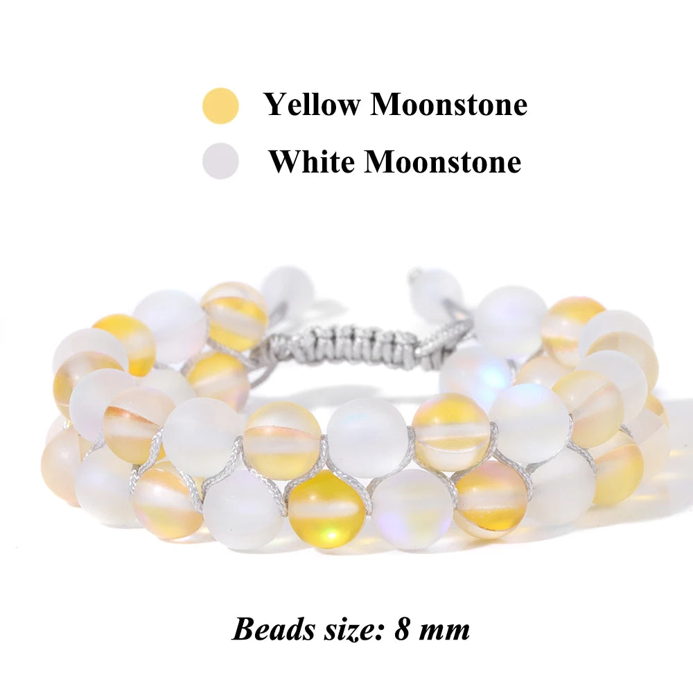 Tejesa Grey White Moonstone Wrap Bracelets For Women Men Austria Crystal Mermaid Glass Adjustable Braided Bracelet Wristbands Jewelry