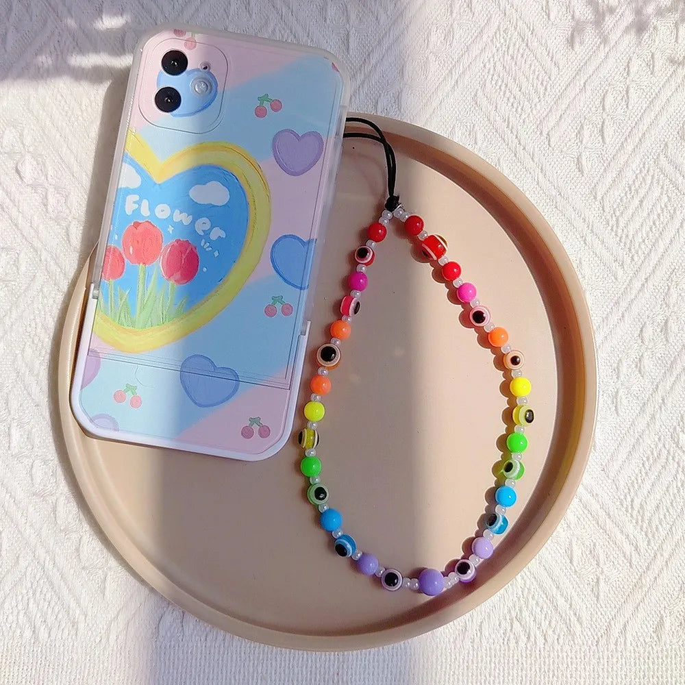 Colorful Beads Phone Charm Strap Chain for Phone Case Accessories Wholesale Evil Eye Mobile Phone Jewelry 2023 New