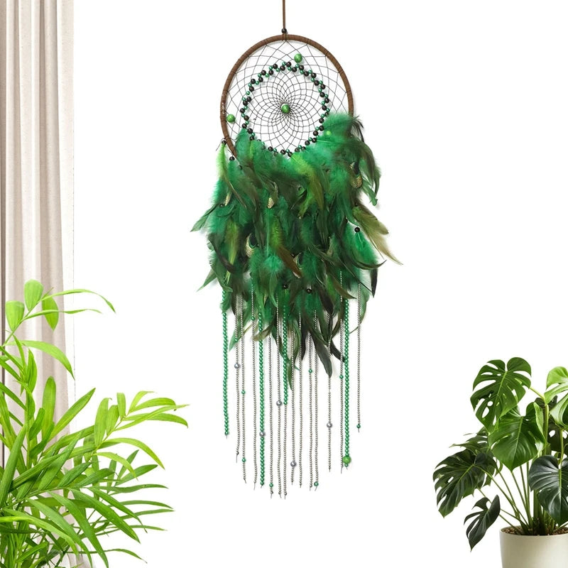 Tejesa Green Feathers Dream Catcher Large Window Hangings Home Decorations Bedroom Ornaments Wall Pendants For Girls Holiday Gift