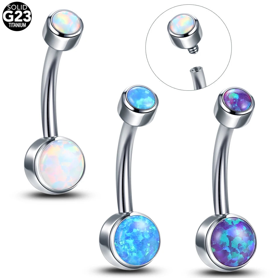 1PC Titanium CZ Gem Belly Button Bezel Piercings 14G Internally Thread Opal Navel Rings Belly Ombligo Piercings Body Jewelry