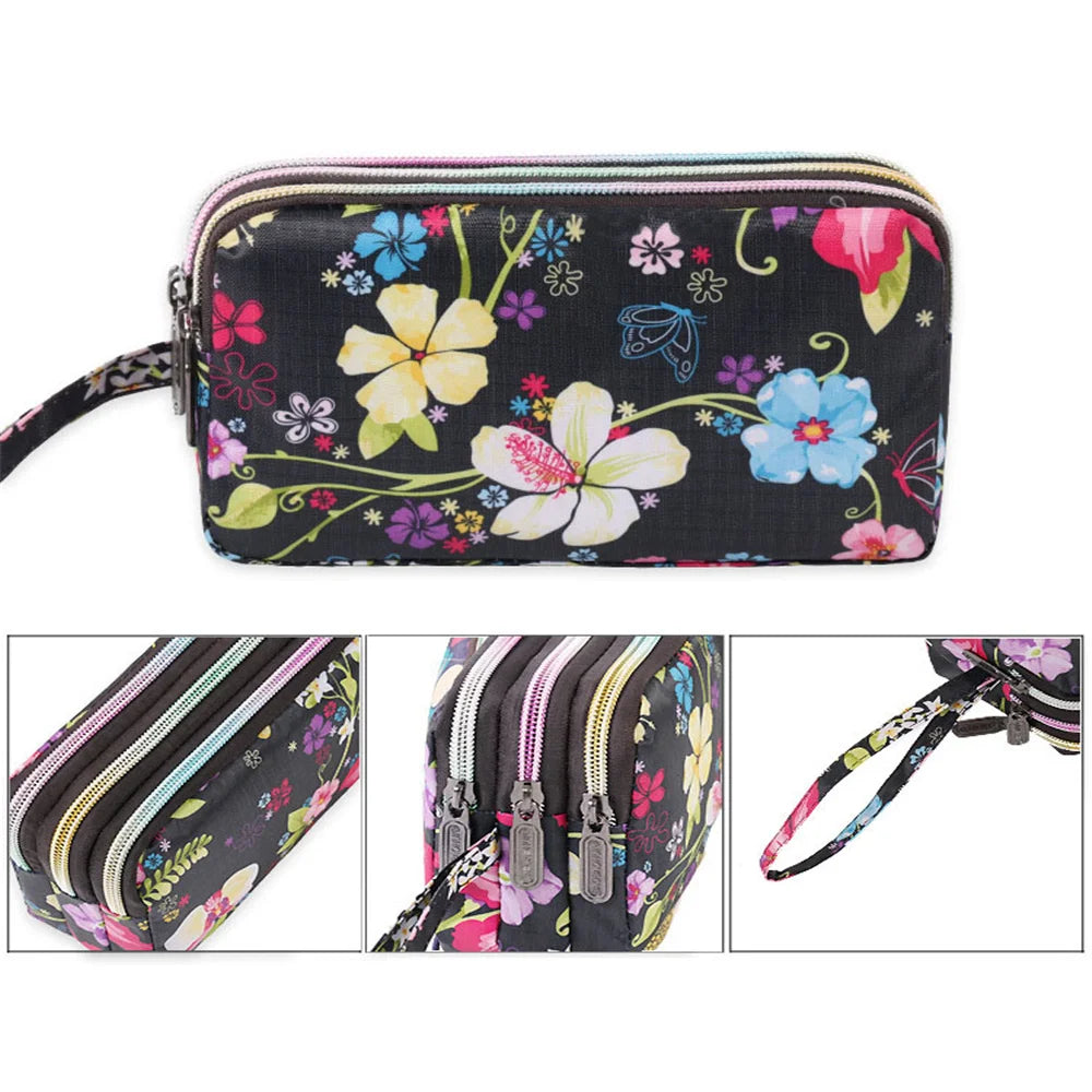 Hemasa 3 Zipper Women Waterproof Purse Cell Pouch Handbag Wallet Wristlet Bag Women'S Fabric Coin Purse Bag Mobile Wallet Clutch Bag