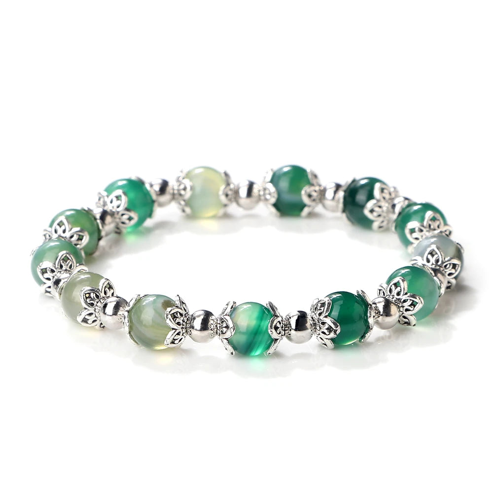 Charm 8mm Natural Striped Agate Opal Beads Bracelets Handmade Elastic Rope Bangles Yoga For Women Friends Jewelry Gifts Pulsera