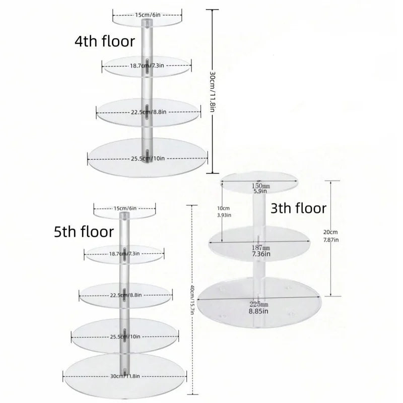 3/4/5 Tier Acrylic Round Cupcake Stand Clear Cup Cake Display Shelf Cupcake Holder Plate Birthday Party Decoration Stands