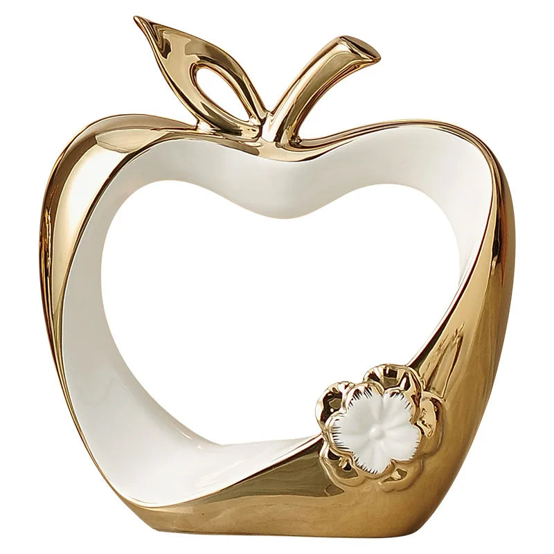 Tejesa Golden Hollow Apple Miniatures Sculptures Ceramic Handicrafts Figurines Decoration Crafts Office home Decoration Accessories