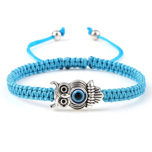Owl Animal Pendant Braided Bracelets Colorful Vintage Blue Evil Eye Charm Owl Pendant Bracelets Lucky Bangles Women Men Jewelry