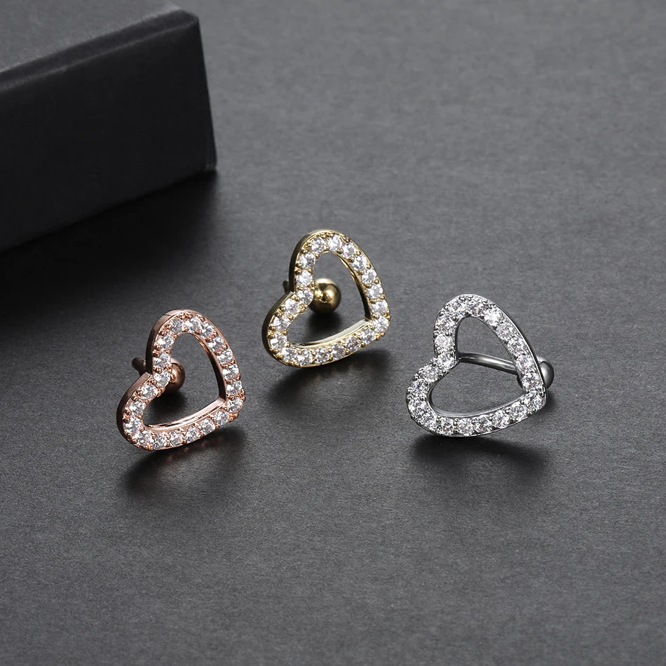 1Pc Stainless Steel Heart Shape Belly Button Ring Navel Piercing Reversed Bar Barbell Belly Navel Ring Women Body Jewelry 14G