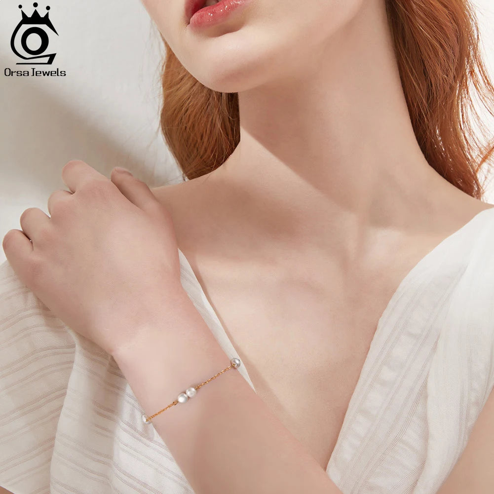 ORSA JEWELS 925 Sterling Silver Pearl Bracelet for Women Girls Vintage Pearls Link Chain Bracelet Fashion Jewelry GPB27