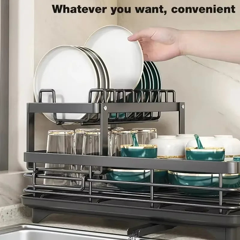 2025 NEW Kitchen plate storage box with drainboard above sink countertop tableware storage rack tableware drying rack adjustable