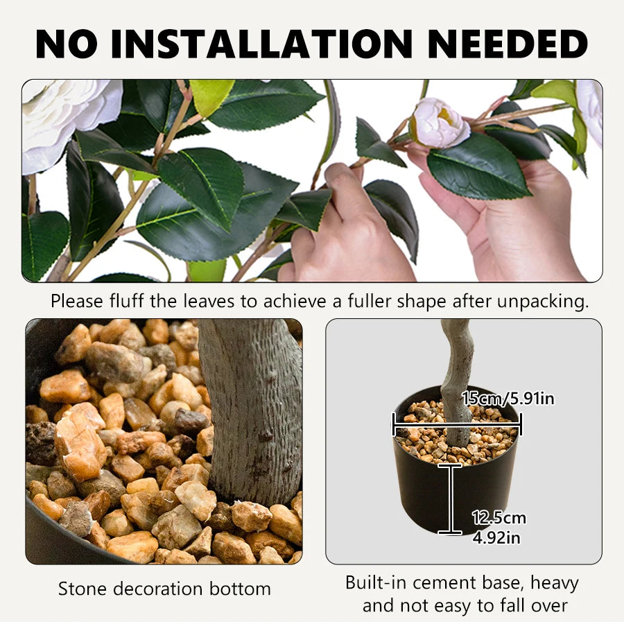 Tejesa Artificial Tree Artificial Camellia Tree 120cm/47.24in  Fake Bonsai Plant Removable Fake Flower Tree Party Christmas Home Decor