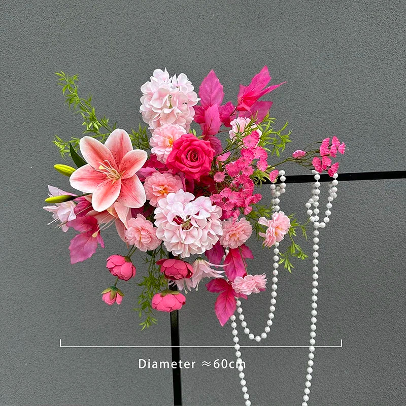 Romantic Purple Rose Hydrangea Aisle Floor Flower Wedding Backdrop Arch Decor Hang Floral Row Table Centerpieces Ball Party Prop