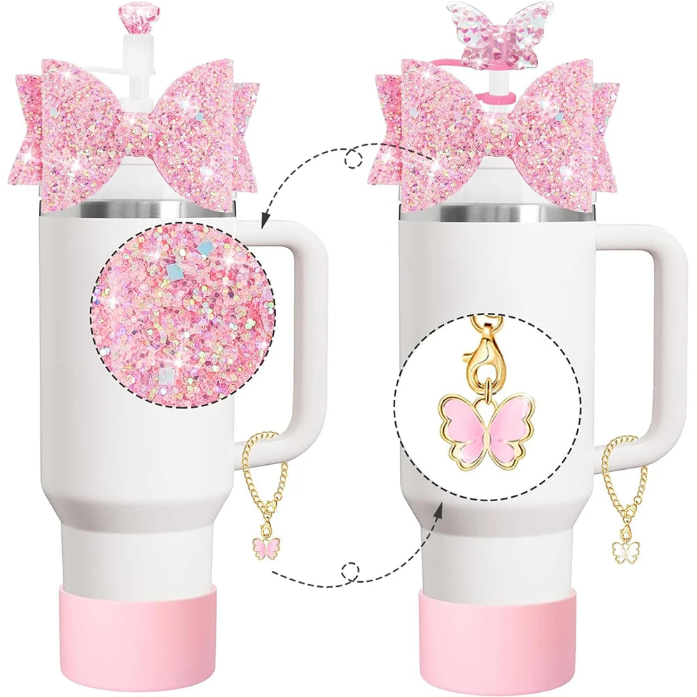 Hemasa Charm accessories,bow and diamond straw cap for Cup 40/30 oz accessories with Charm Chain Unlimited for Tumbler