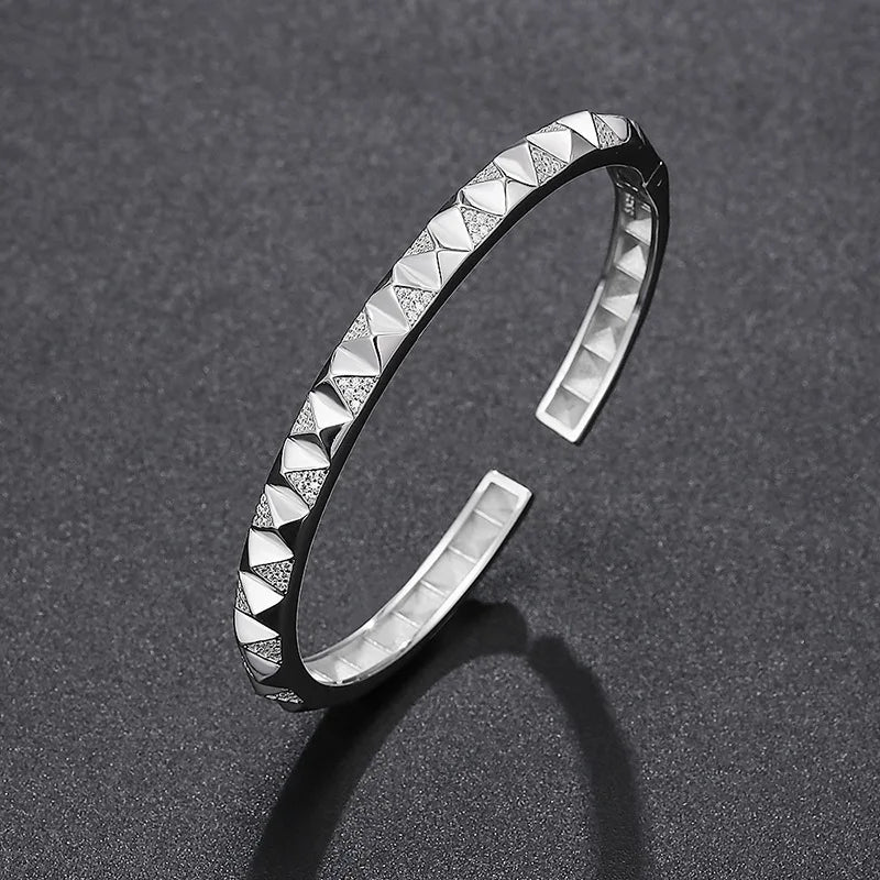 Hemasa Real Moissanite Cuff Bracelet For Men Women 925 Sterling Silver Diamond Open Bangle
