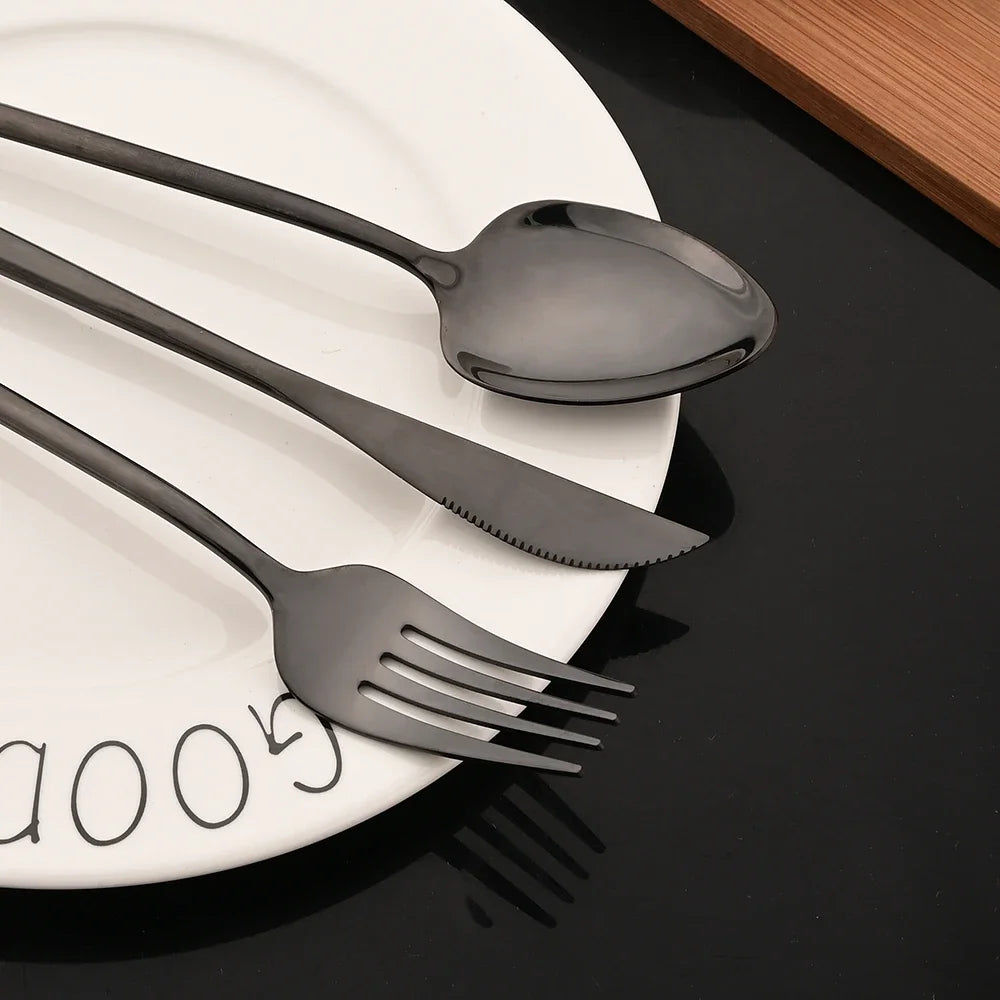Hemasa 16Pcs Gold Dinnerware Stainless Steel Cutlery Set Knife Fork Tea Spoon Dinner Flatware Set Kitchen Silverware Tableware