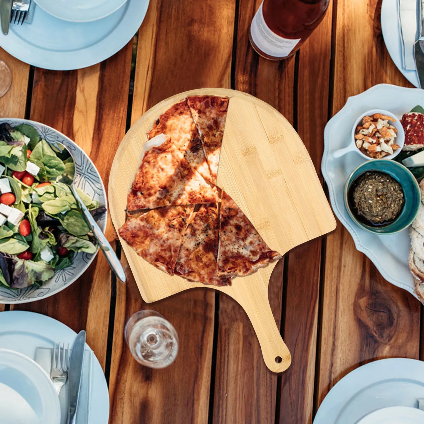 Tejesa 2/1Pc Pizza Peel Bamboo Pizza Spatula with Handle Cutting Board Pizza Tray Shovel for Baking Bread Cuting Fruit Vegetable Chees