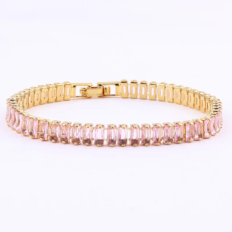 18K Gold Plated Cubic Zircon Adjustable Colorful Bracelets For Women Girls Rainbow CZ Jewelry Best Birthday Party Wedding Gift