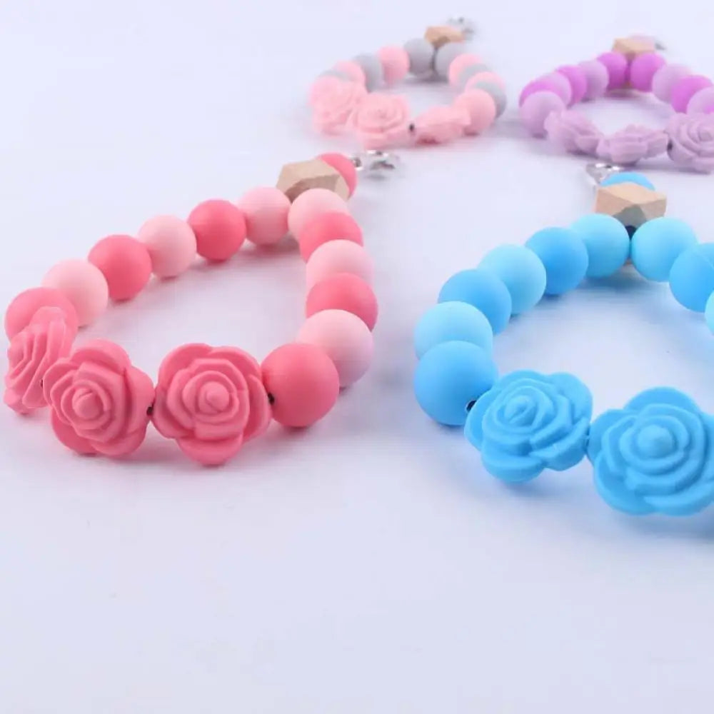 Fashion Colorful Rose Silicone Beaded Keychain Lobster Clasp Bracelet Keyring For Women Anti-Loss Bag Car Key Chain Accessory