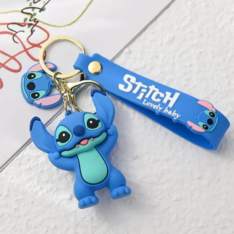 Disney Creative Cartoon 3D Silicone Stitch Pendant Keychain for Women Men Teens Backpack Bag Car Keys Accessories Gifts for Fans