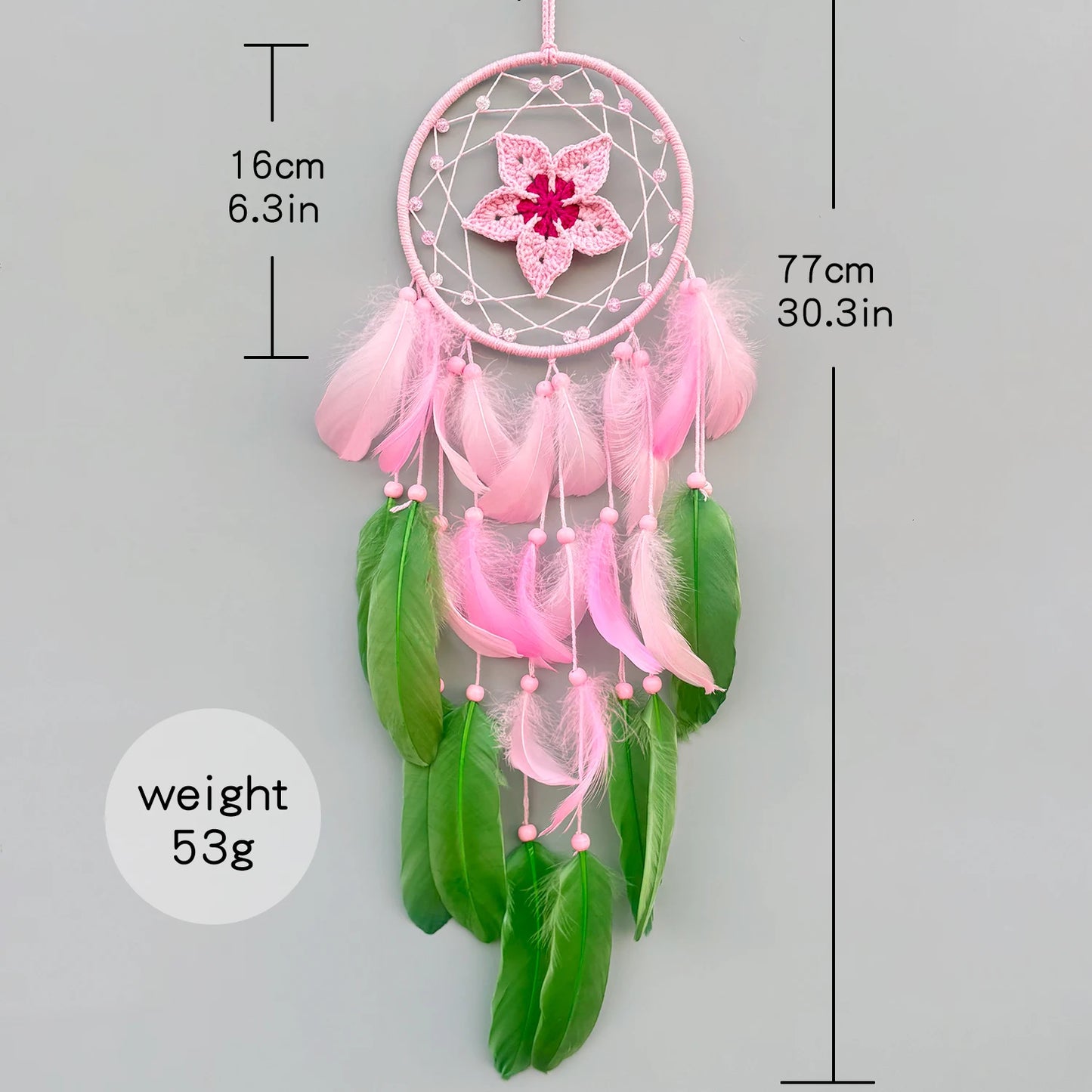 Tejesa Pink Flower Feathers Dream Catcher Window Hangings Ornaments Handmade Wind Chimes Home Decor For Girls Festival Gifts