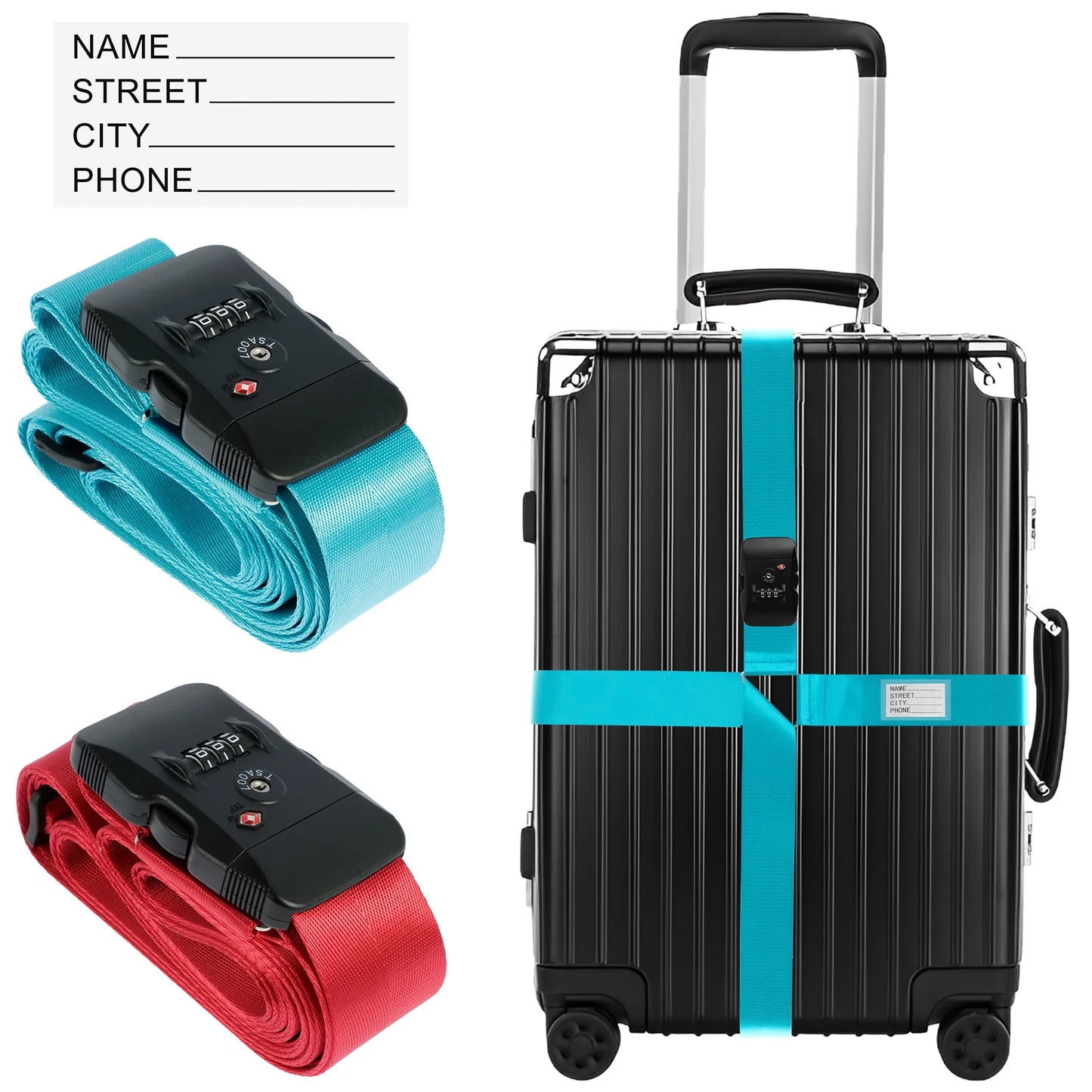 Tejesa 2/1pc Luggage Strap Anti-theft Suitcase Buckle Cross Strap TSA Customs Lock Adjustable Bundle Baggage Belt for 20-32in Luggage