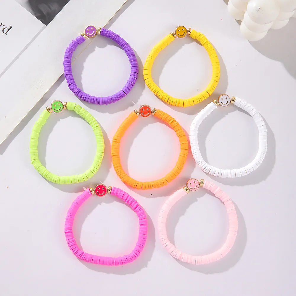 Hemasa 7Pcs Fashion Simple Polymer Clay  Smiling Face Polymer Clay Beads  Bracelet
