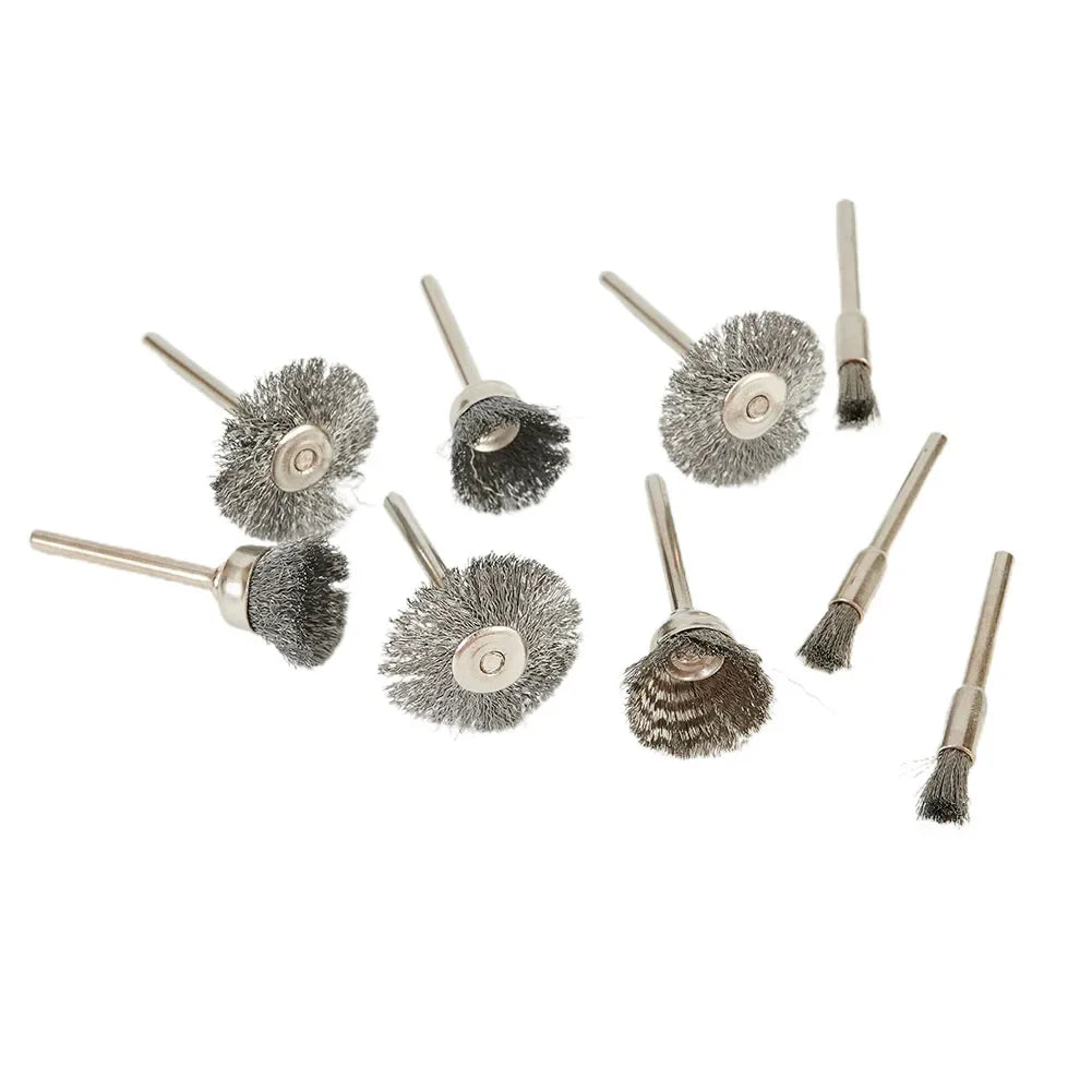 Hemasa 9Pcs/set Steel Wire Brush For Dremel Rotary Tool Paint Rust Removal Polishing Grinding Wheel Metal Polishing Cleaning Brush